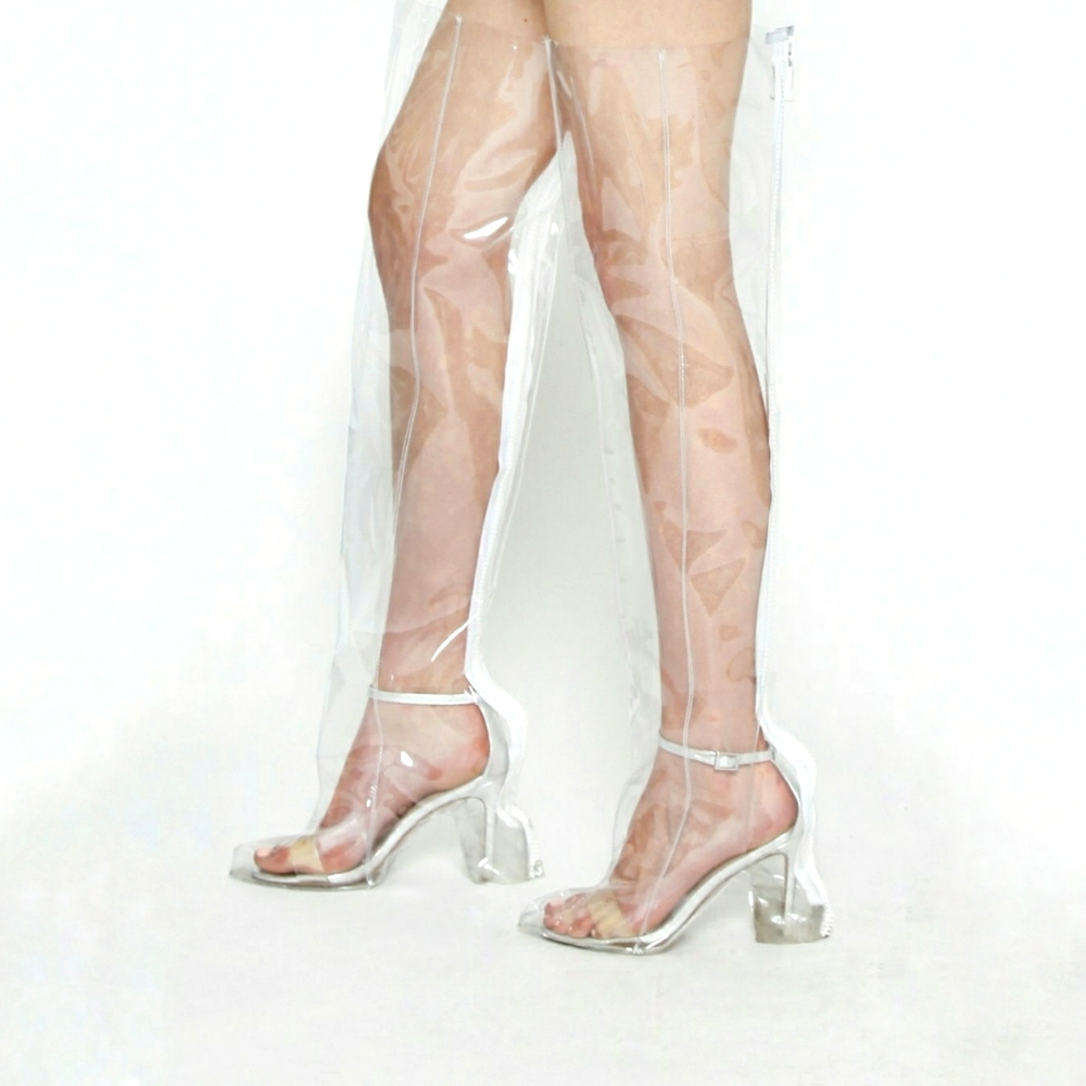 Clear PVC zip up thigh high boot covers custom